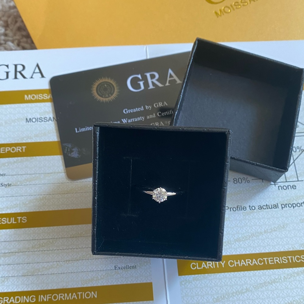 0.5 ct Solitaire GRA Certified Genuine Moissanite Diamond 14K White Gold Ring